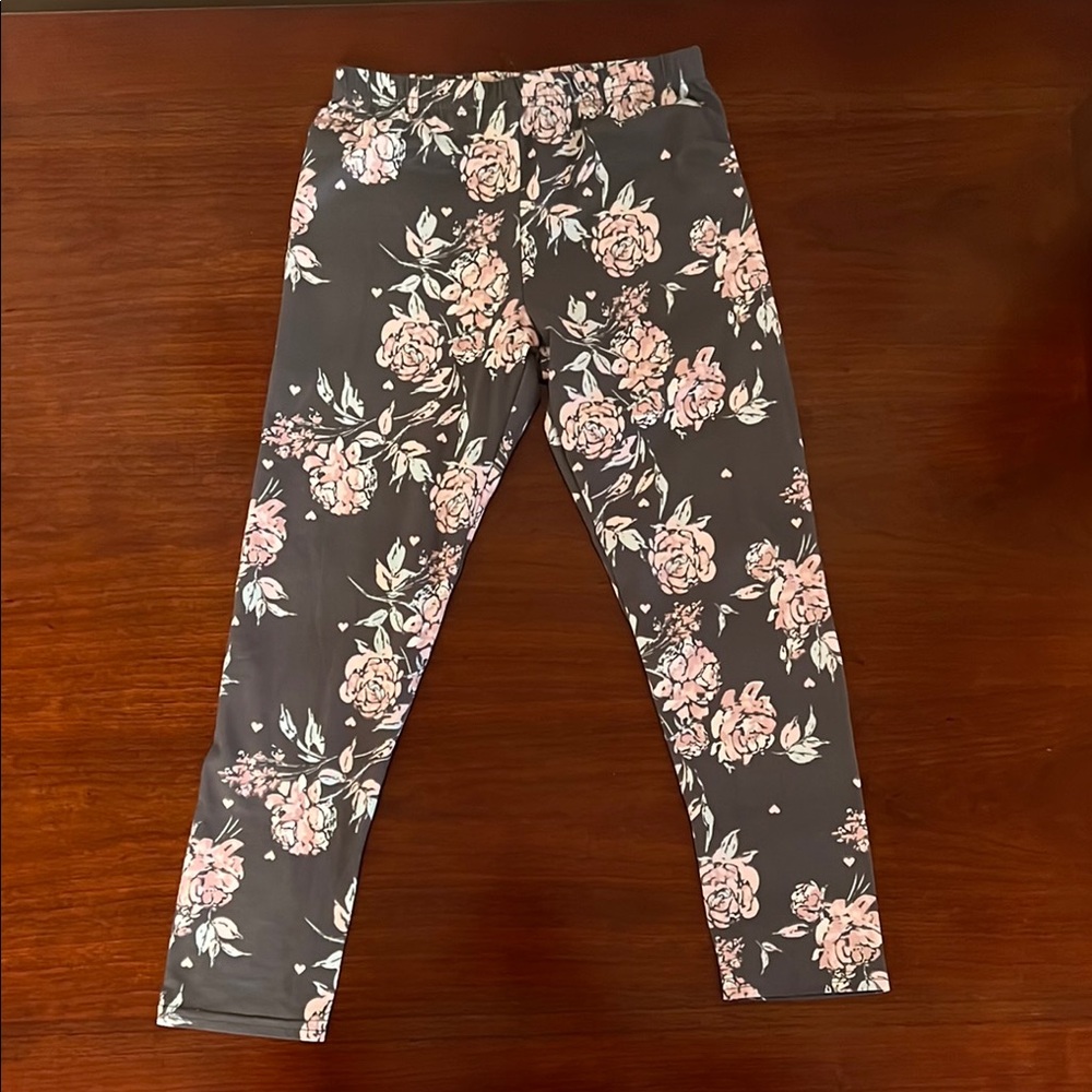 Gray and Pink Floral Leggings
